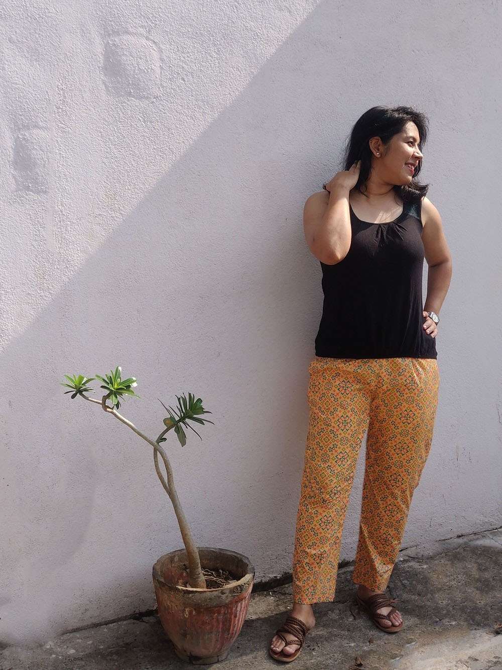 Sandstone orange - screen printed cotton pants (M)
