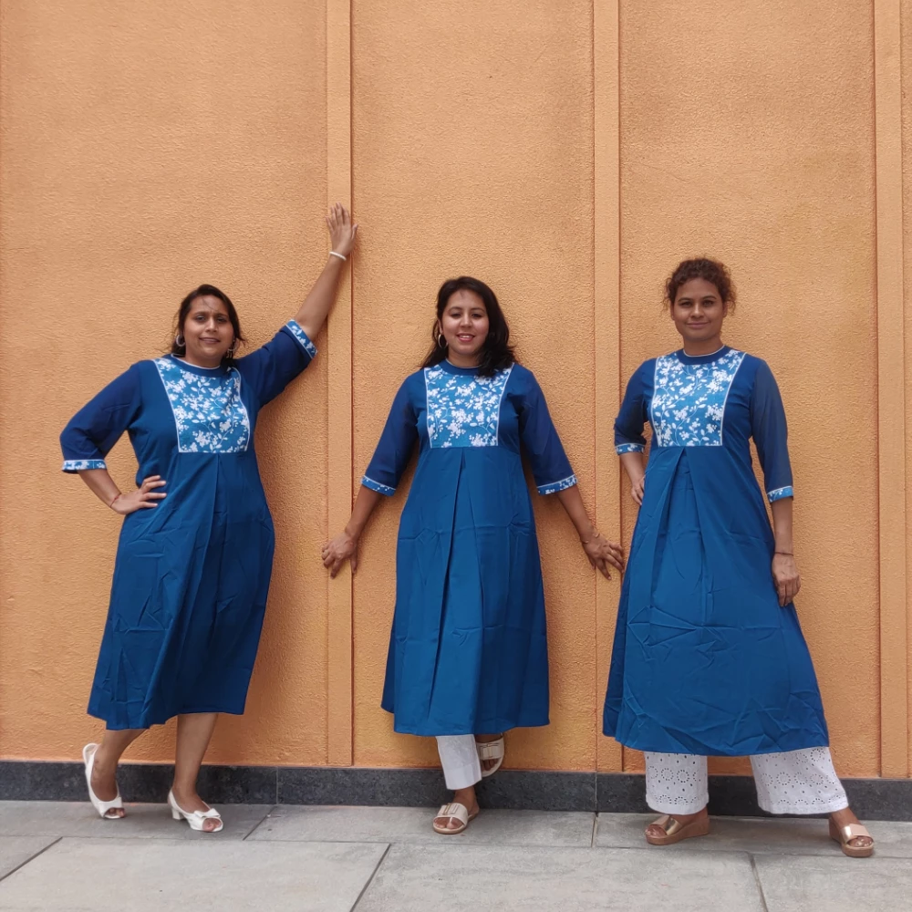 Blue yoke print A Line kurta/dress (M)