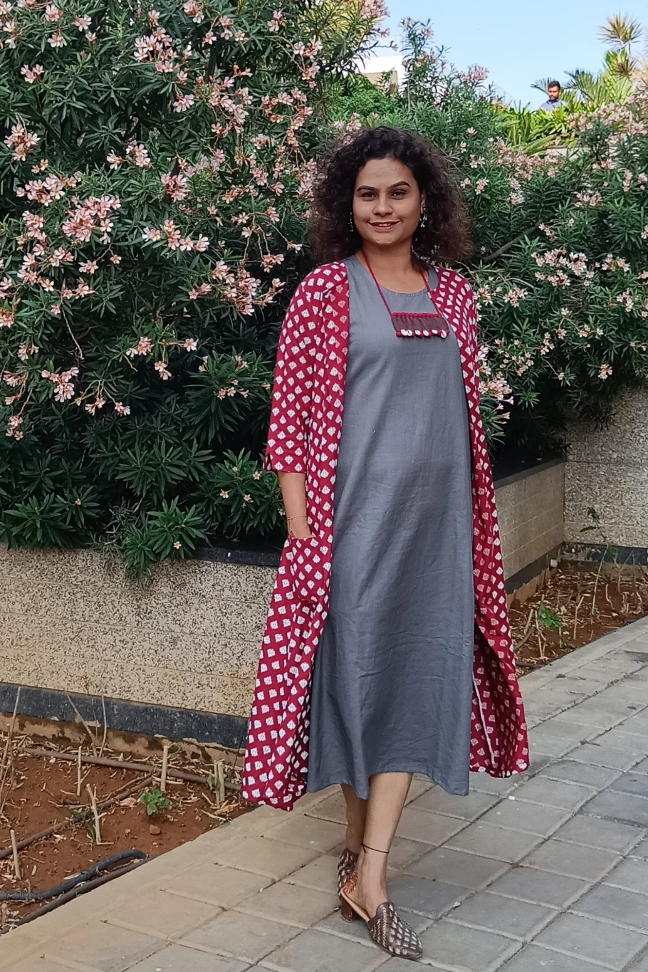 Grey & Maroon double layer dress (5XL)