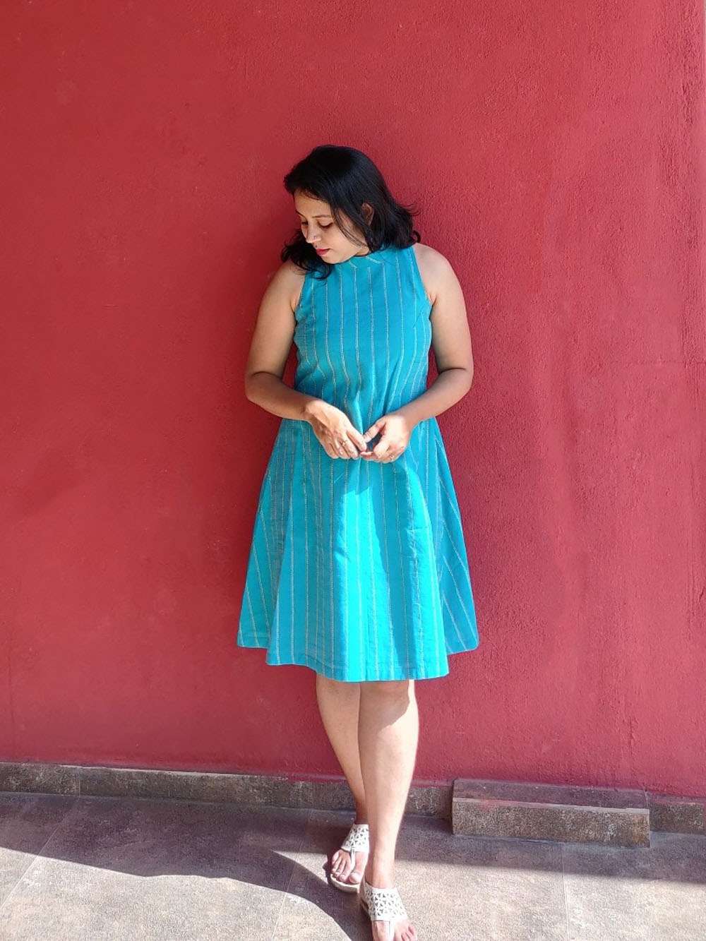 Aqua Blue Cotton Silk Dress (m)