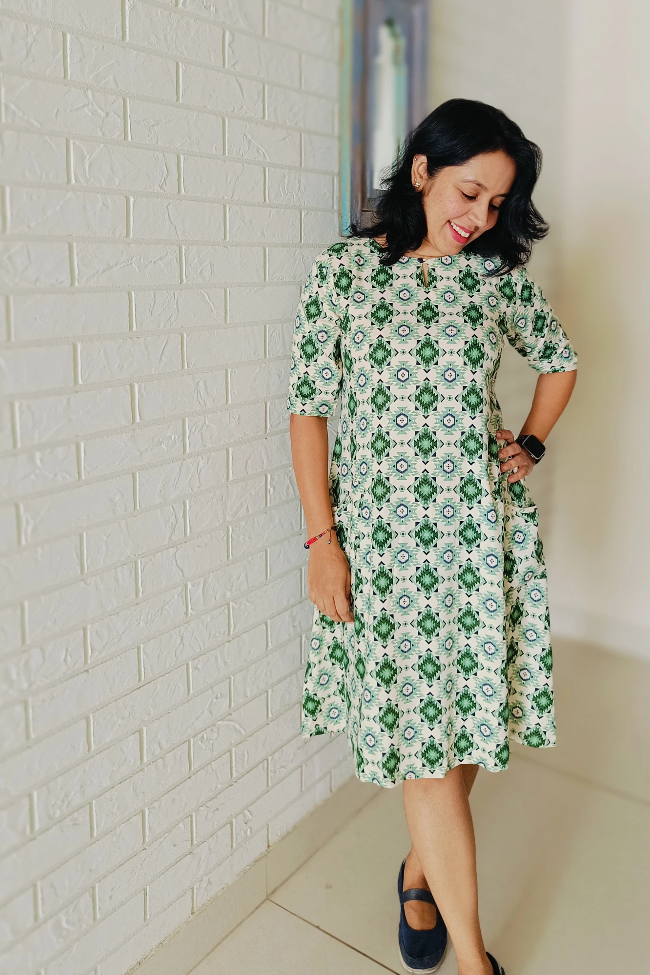 Printed Viscose boat neck dress (5XL)