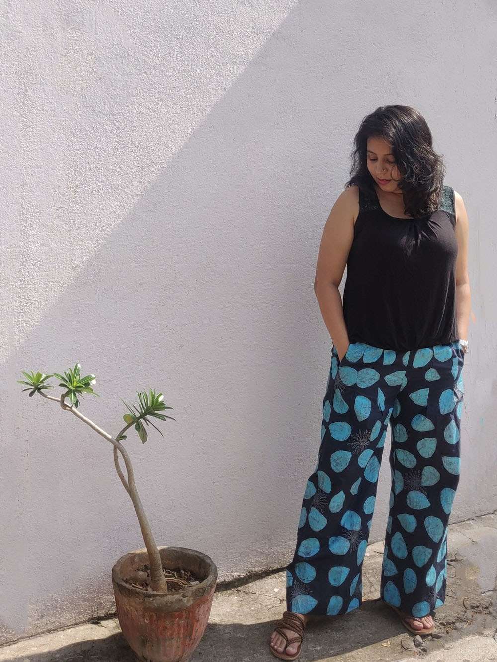 Midnight Blue hand block printed cotton pants (S)