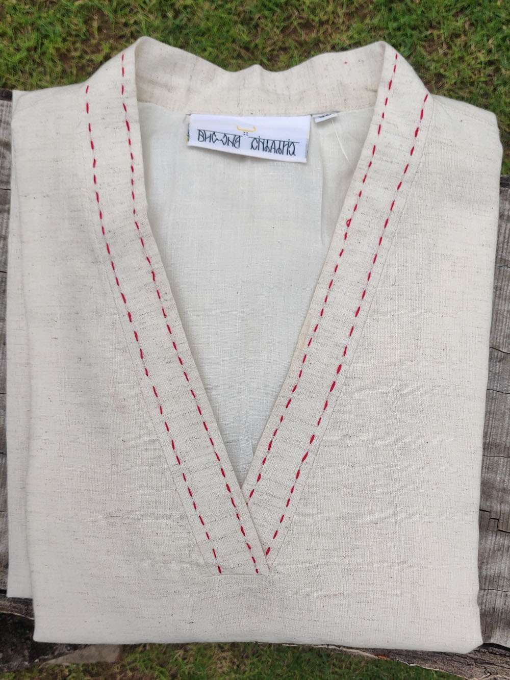Overlapping V neck Cotton collar kurta (M)