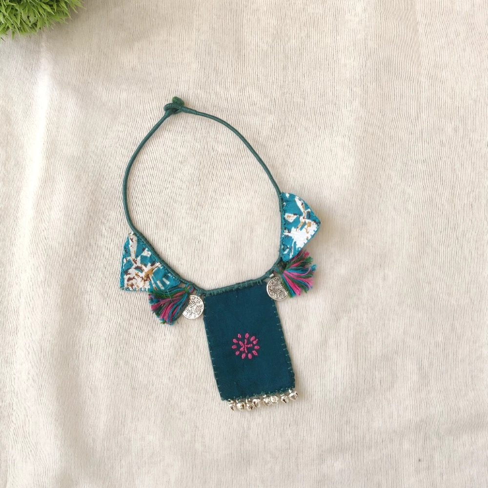 Tassel & Coin Neckpiece (green- printed)