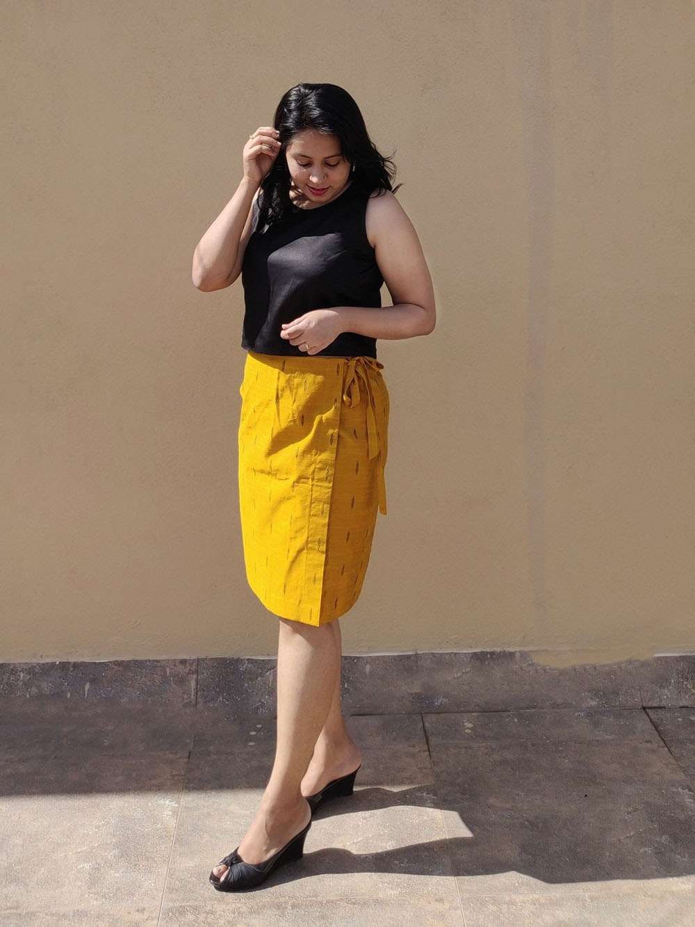 Mustard Yellow Cotton Silk Wrap Skirt