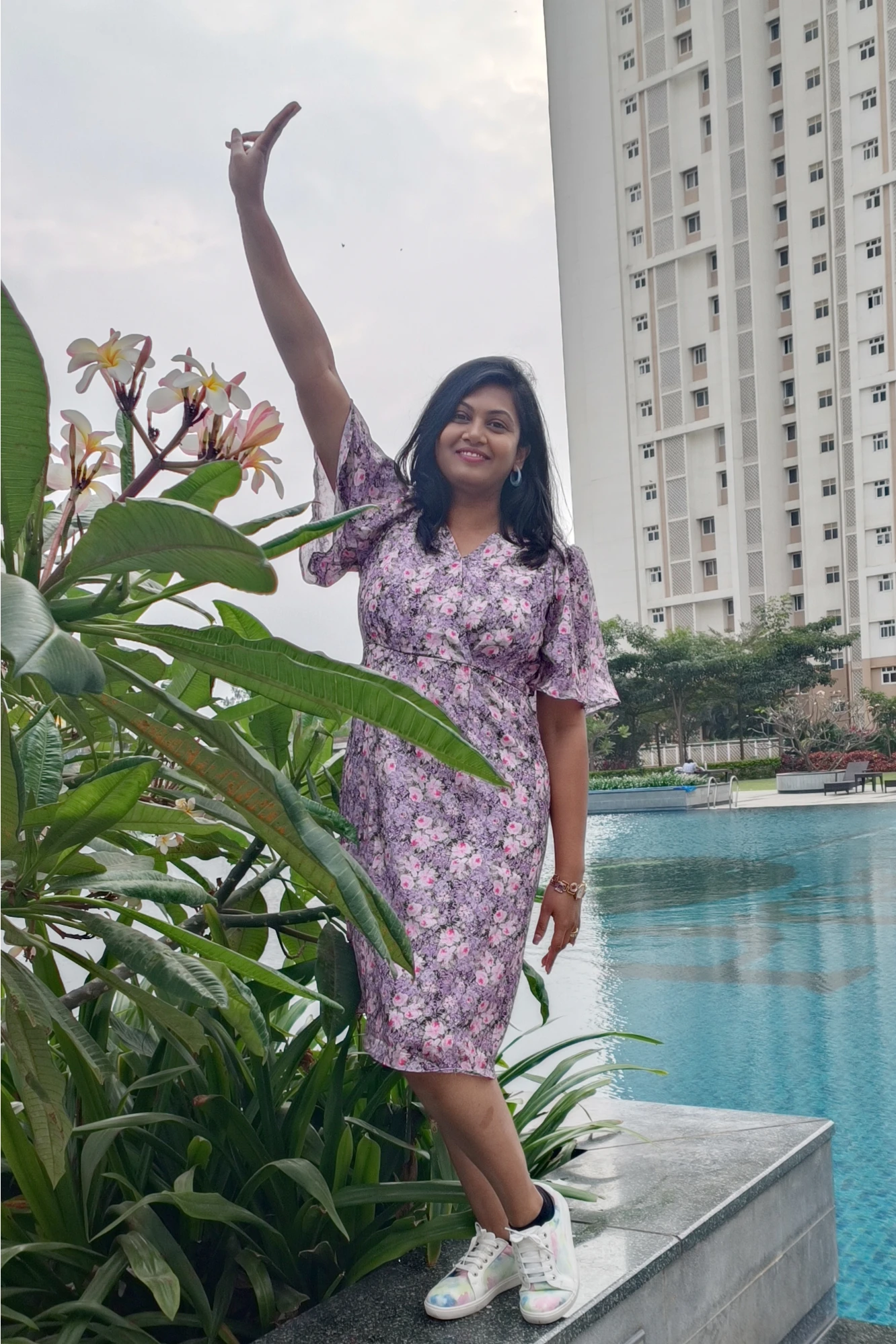 Lavender printed Chinnon dress (XS)