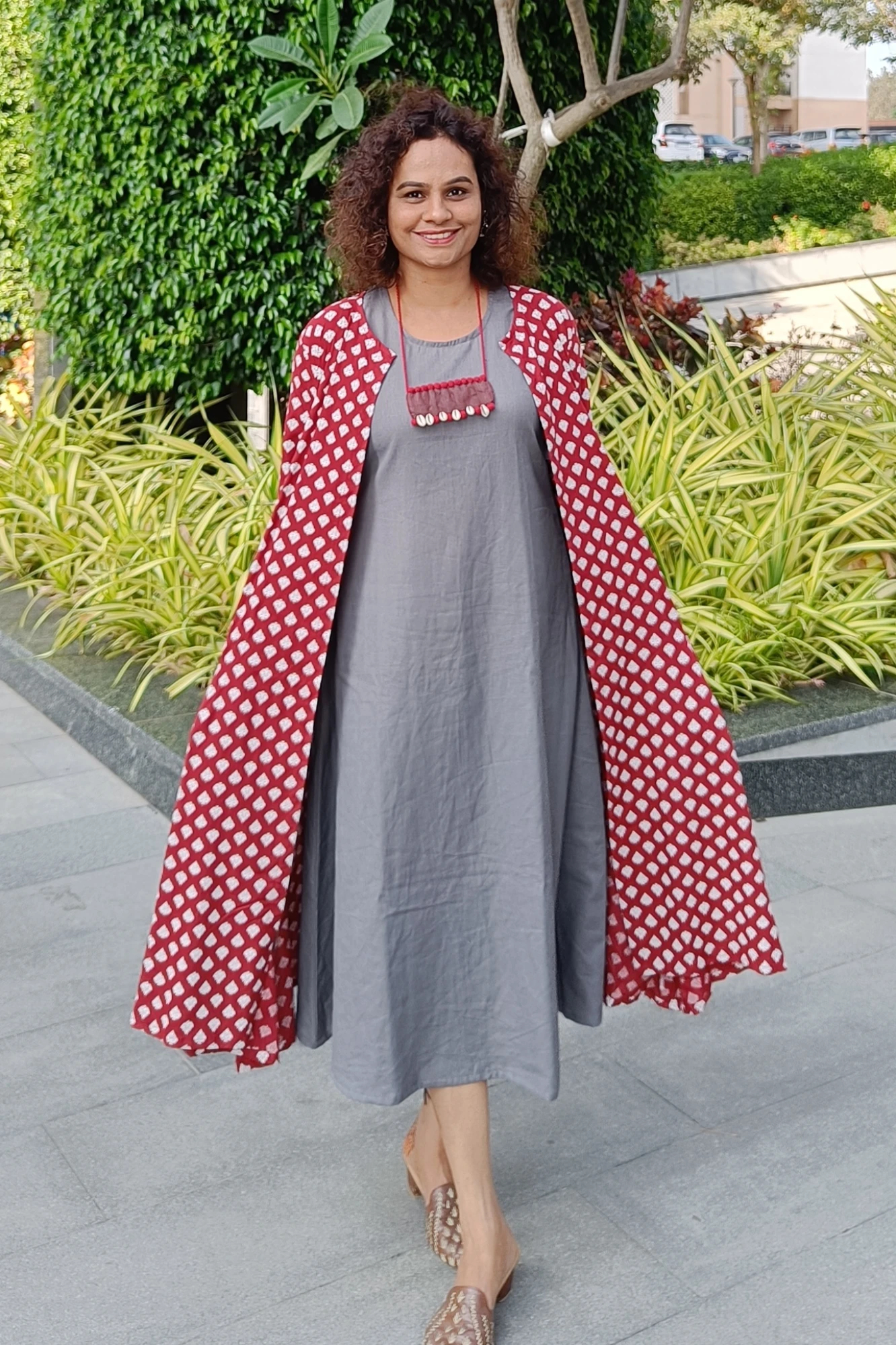 Grey & Maroon double layer dress (5XL)