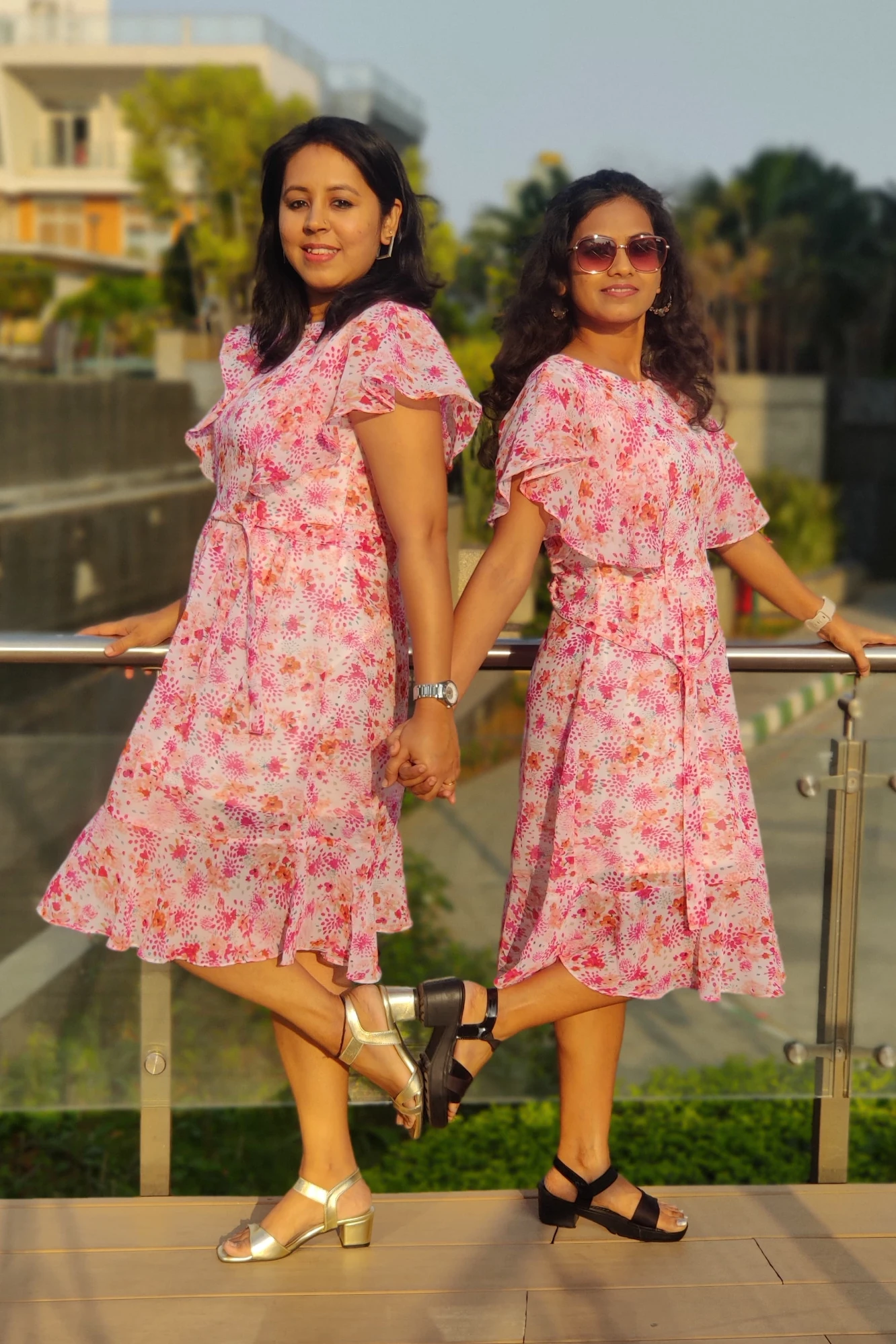Printed Pink Georgette dress (XS)