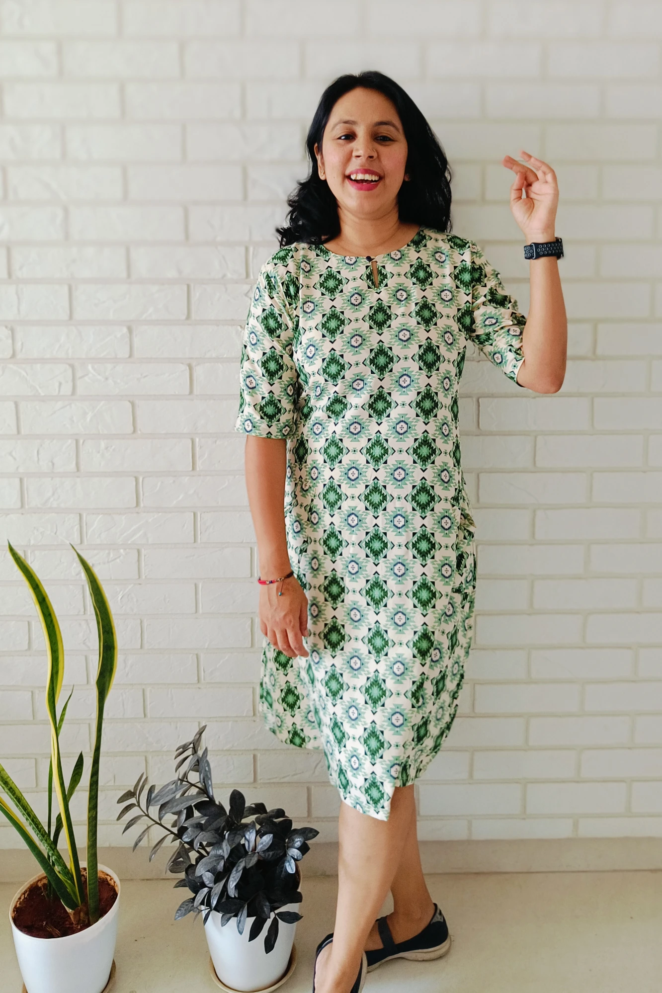 Printed Viscose boat neck dress (5XL)