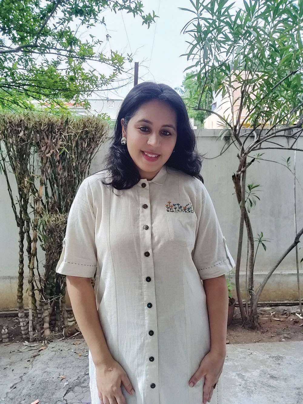 Embroidered Cotton Shirt Kurta (M)