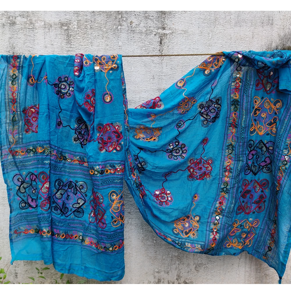 Cotton Aari work dupatta (orange)