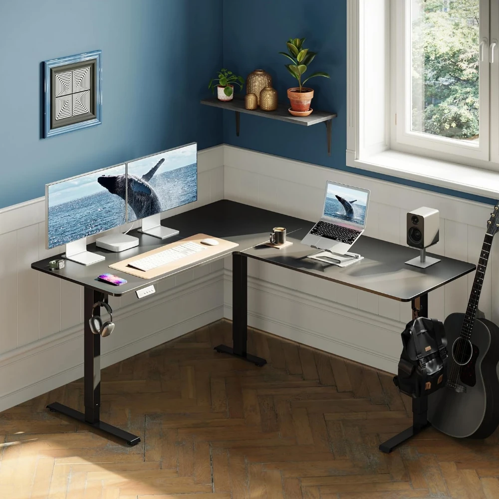 L Shape Height Adjustable Desk (Black)