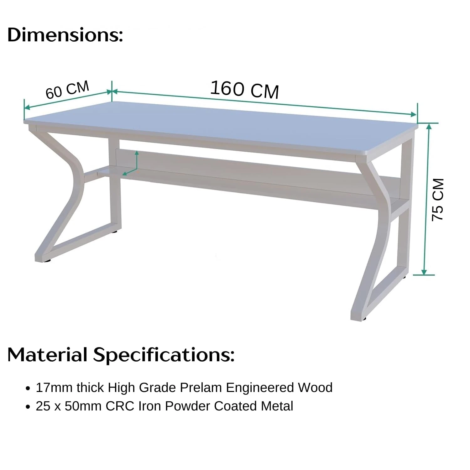 Kynes Computer Desk (160 CM) White