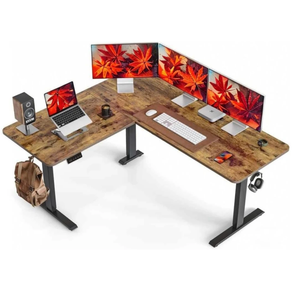L Shape Height Adjustable Desk (Brown)