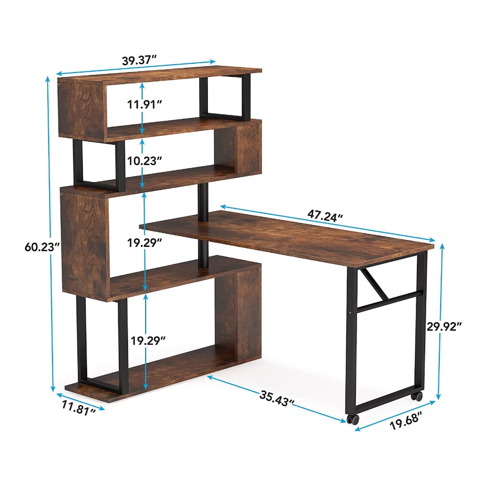 Rotating 5 Shelves Book shelf - Brown