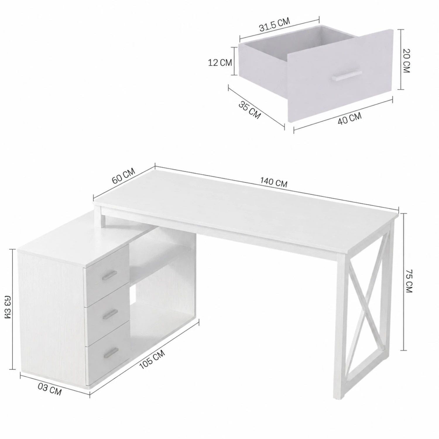 Latwon L Shape Desk (Left Side)