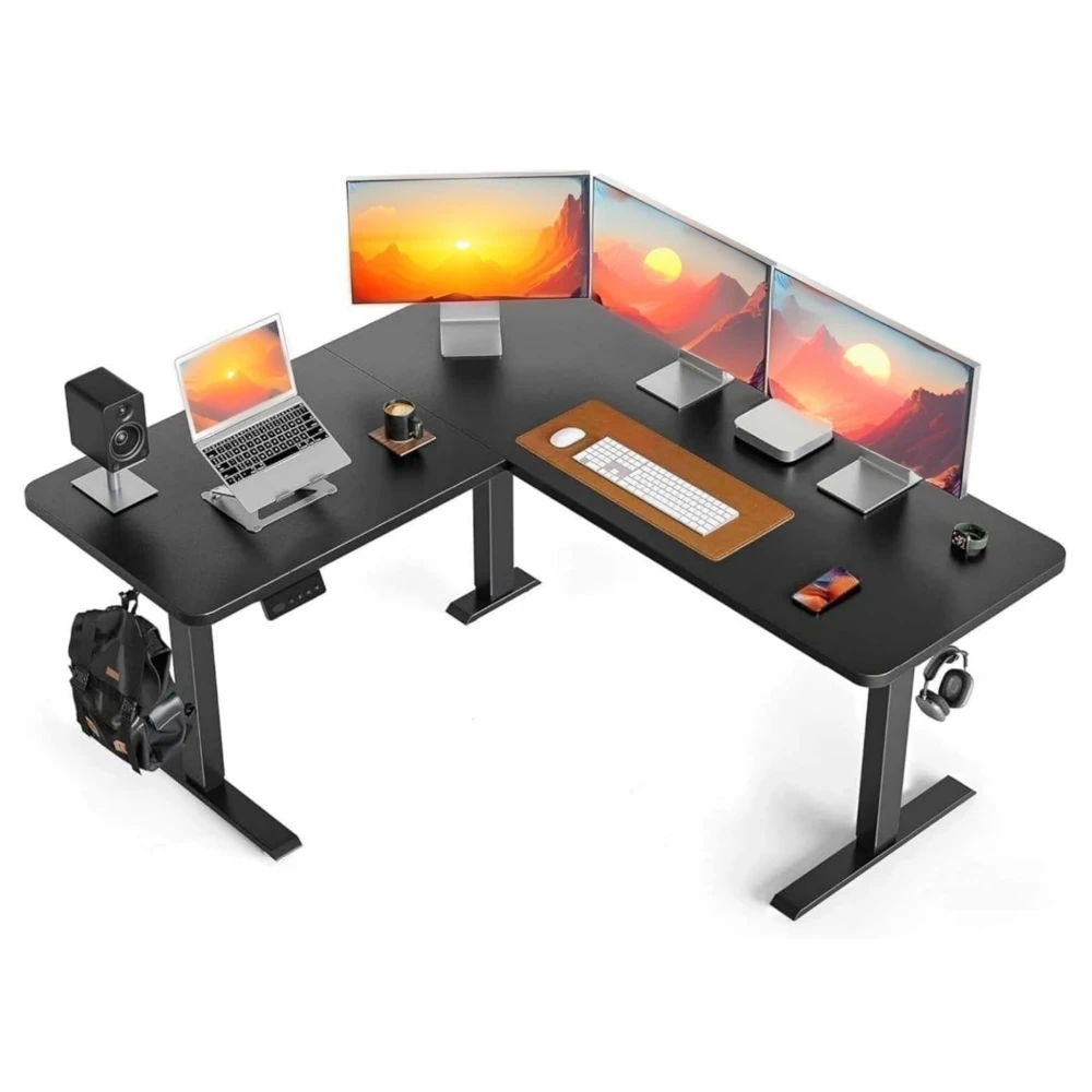 L Shape Height Adjustable Desk (Black)