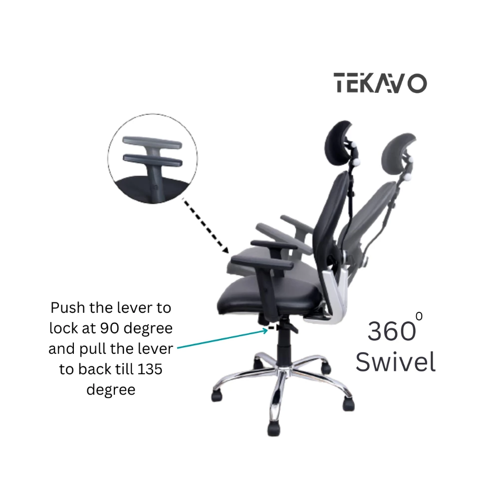 TEKAVO  Back Rest Chair (Mesh Black + Steel Leg) 01A