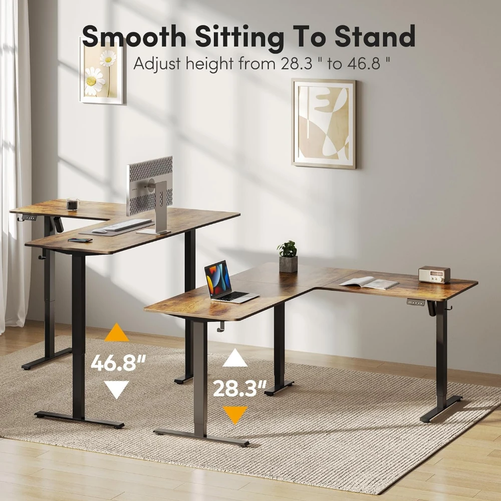 L Shape Height Adjustable Desk (Brown)
