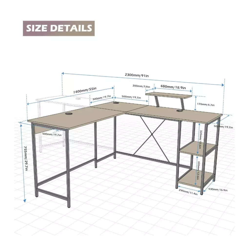 Risina L shaped desk - 50 cm width