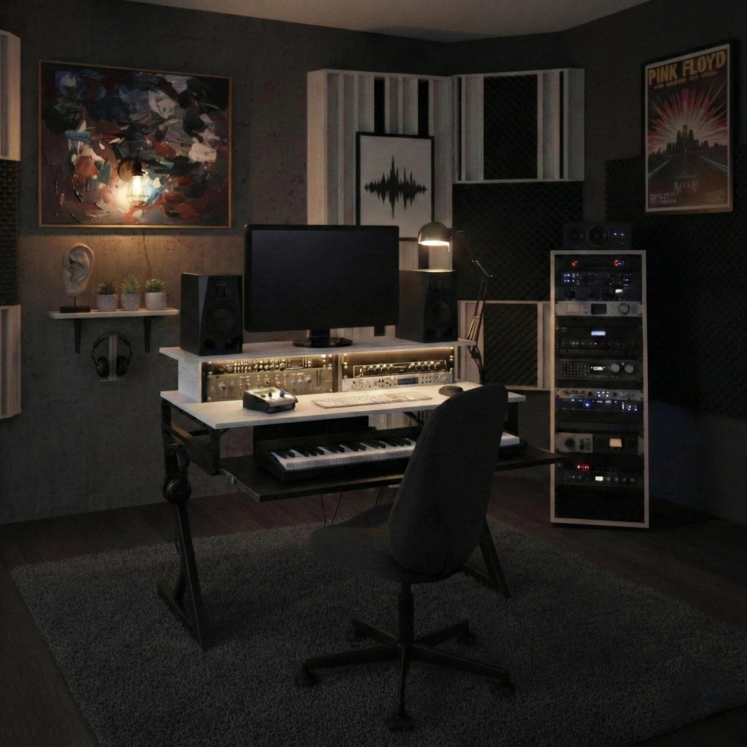 Banin Music Studio Desk (Black & white)