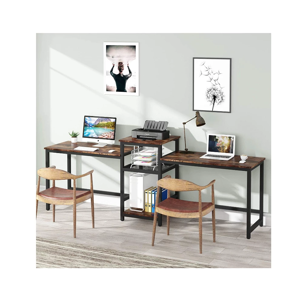 Double desk with printer shelf-Black