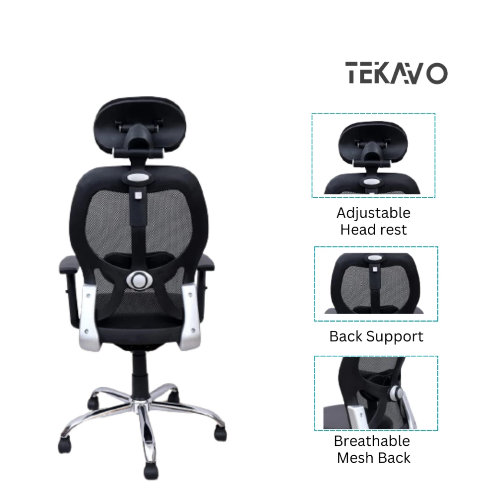 TEKAVO  Back Rest Chair (Mesh Black + Steel Leg) 01A