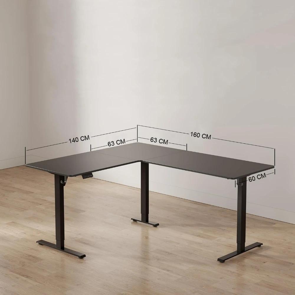 L Shape Height Adjustable Desk (Black)