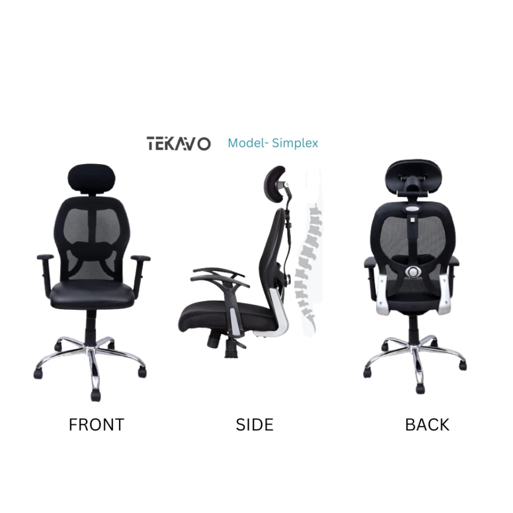 TEKAVO  Back Rest Chair (Mesh Black + Steel Leg) 01A