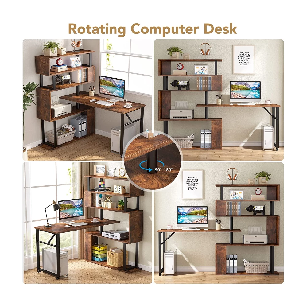 Rotating 5 Shelves Book shelf - Brown