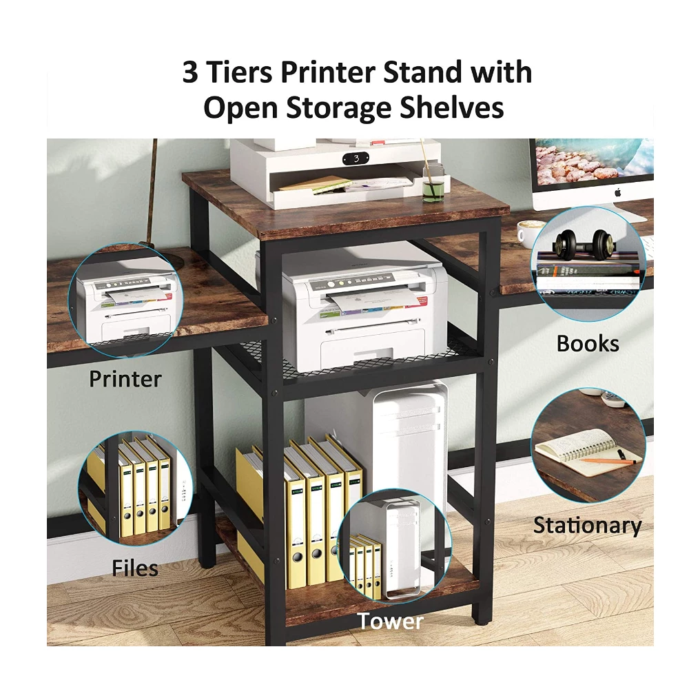 Double desk with printer shelf-Black