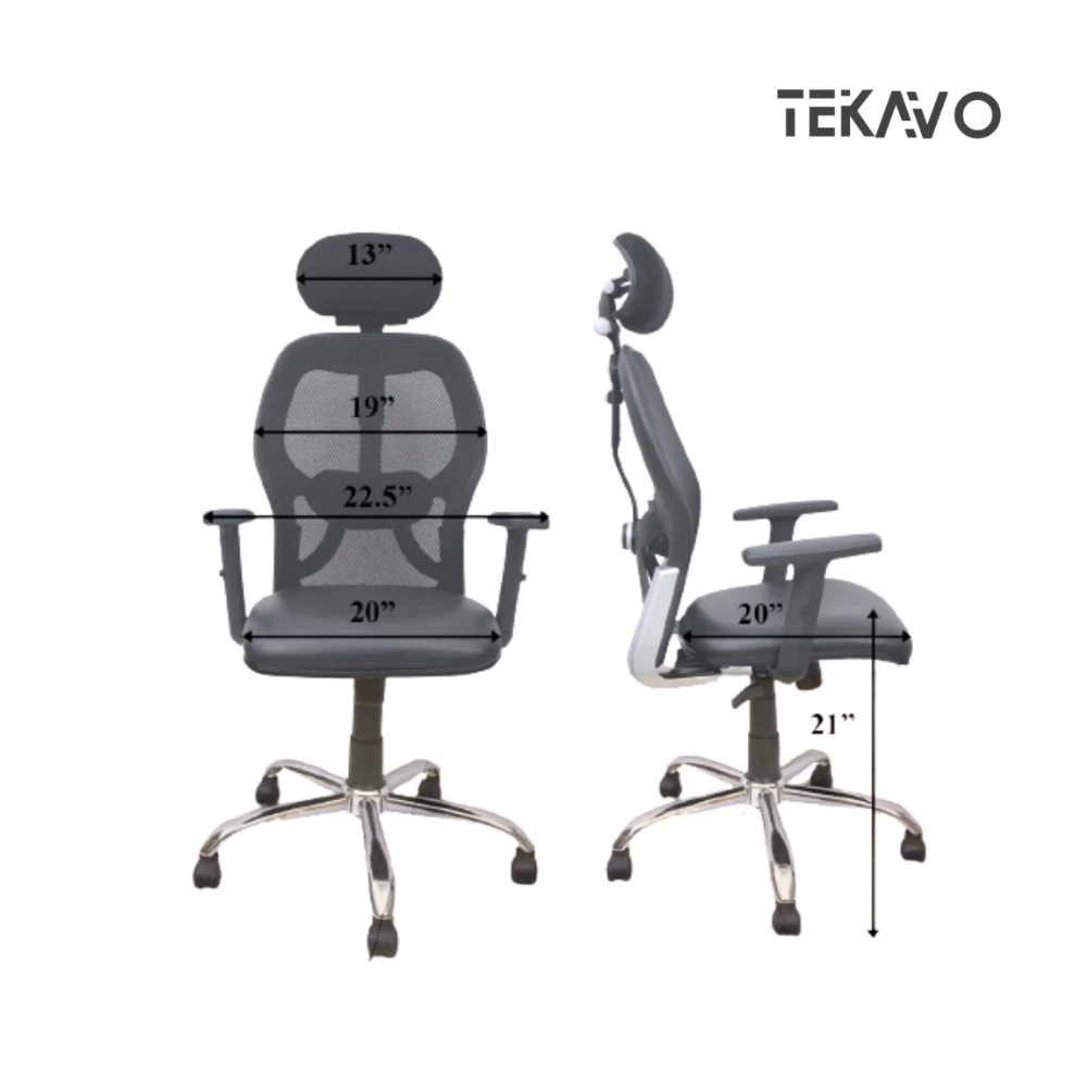 TEKAVO  Back Rest Chair (Mesh Black + Steel Leg) 01A