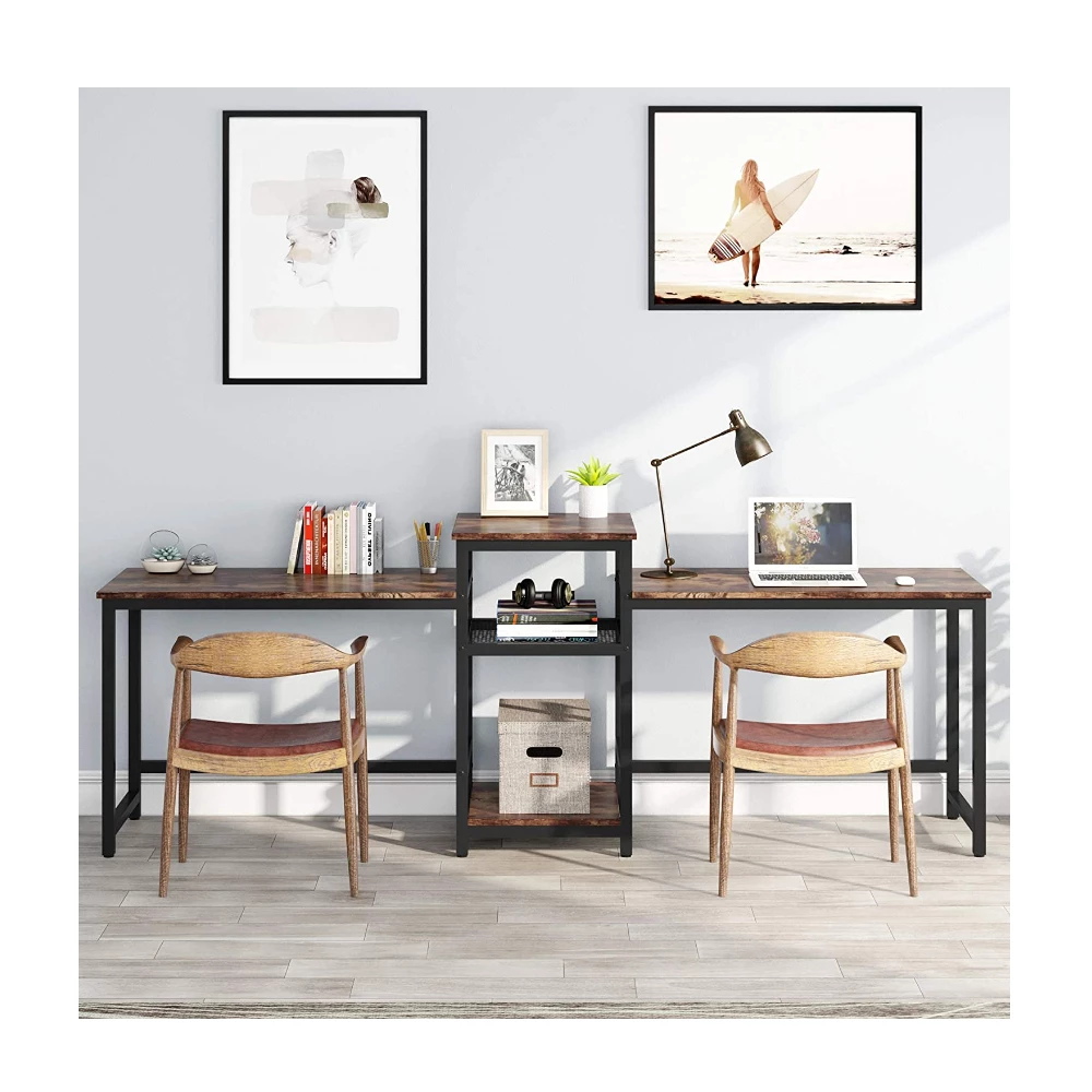 Double desk with printer shelf-Black