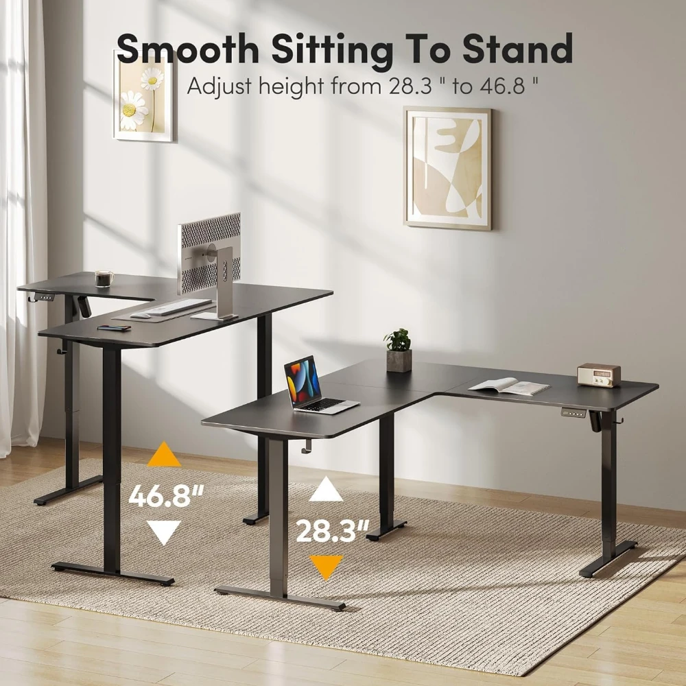 L Shape Height Adjustable Desk (Black)