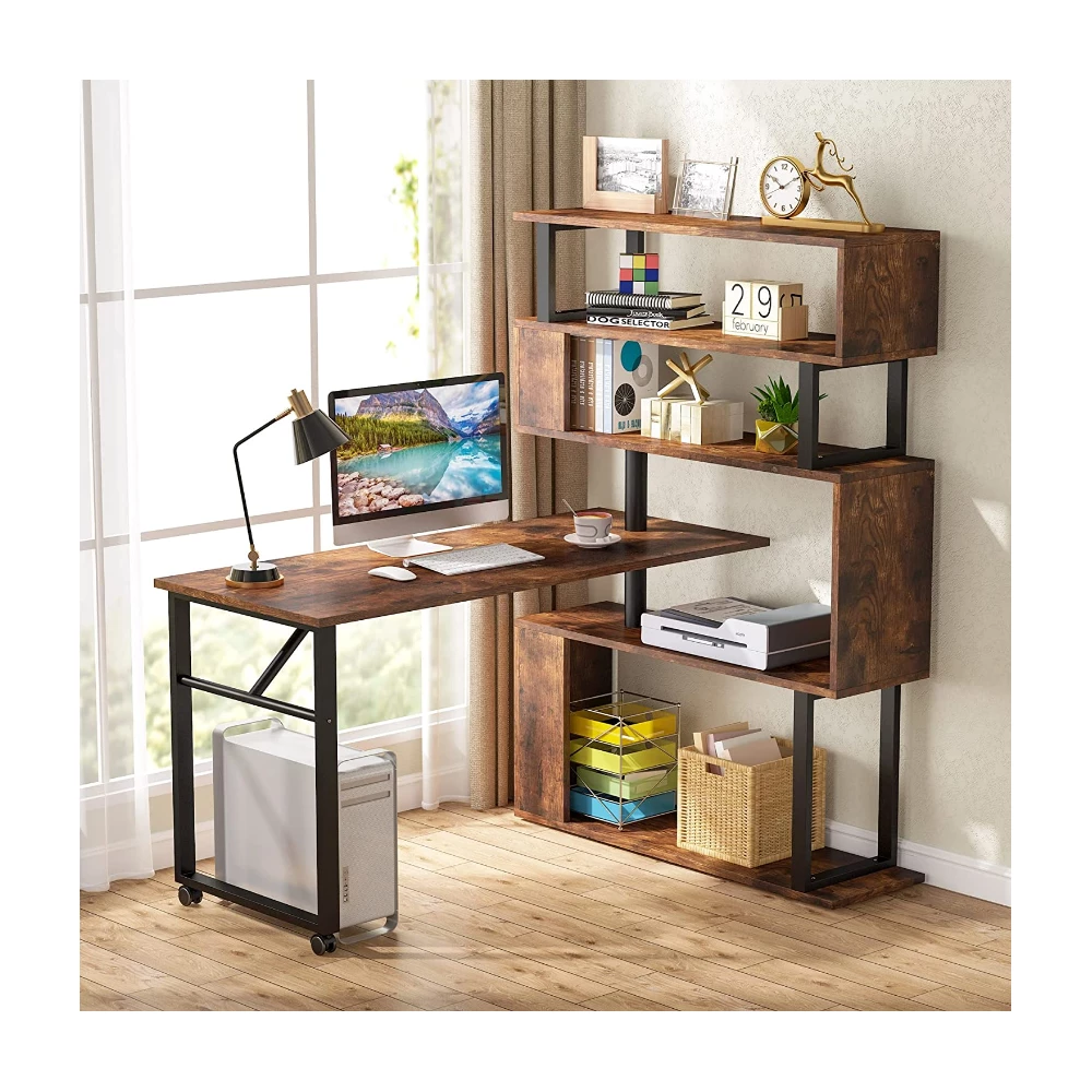 Rotating 5 Shelves Book shelf - Brown