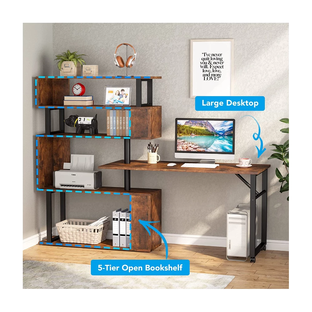 Rotating 5 Shelves Book shelf - Brown