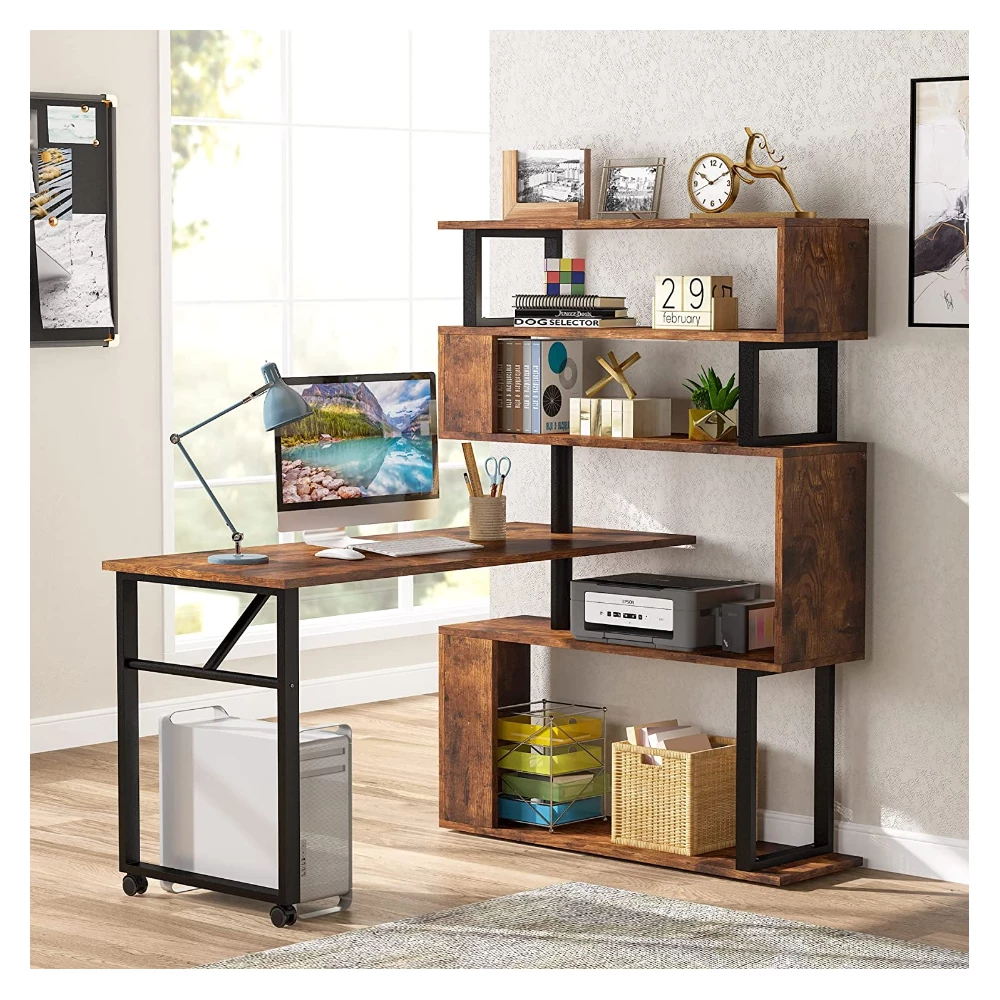 Rotating 5 Shelves Book shelf - Brown
