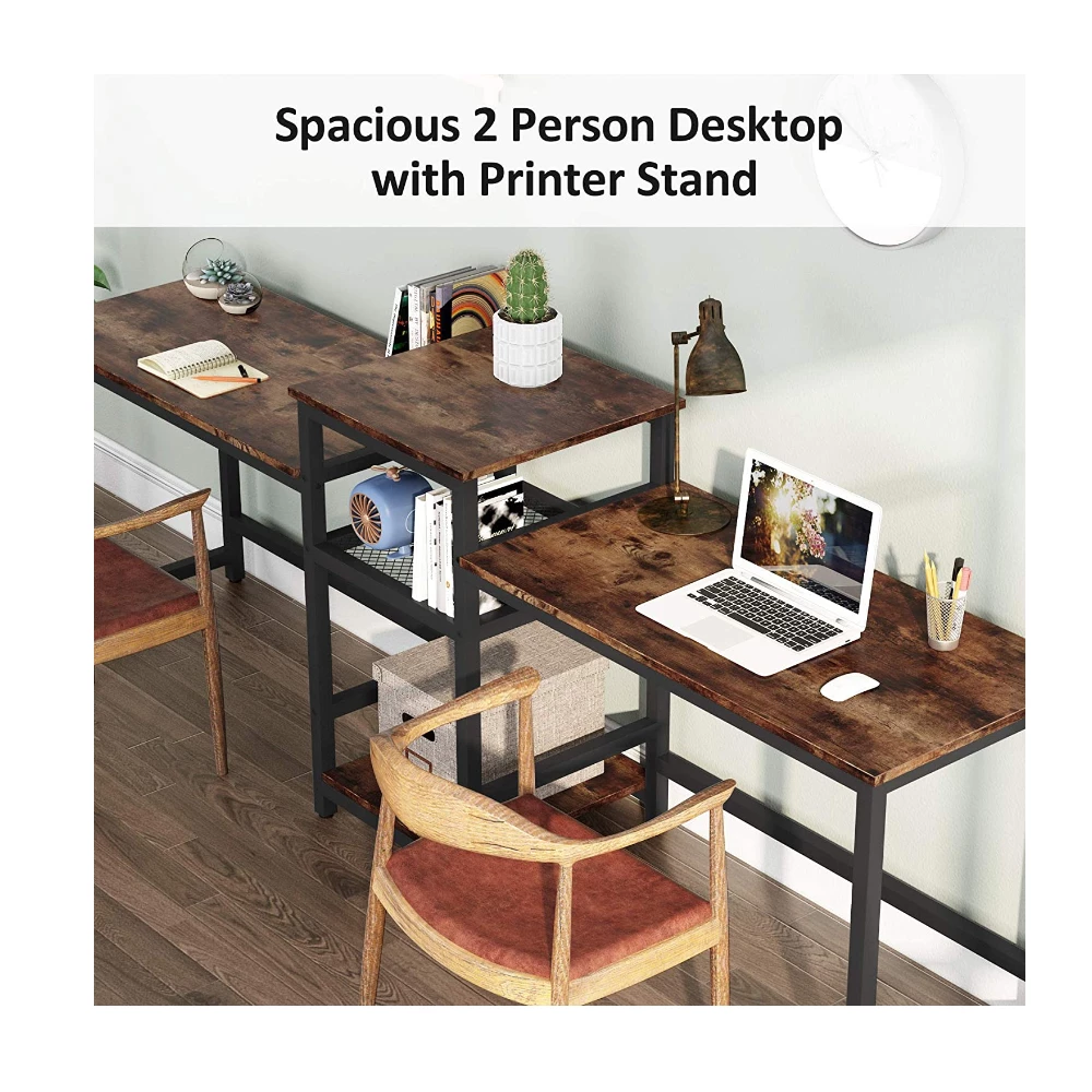 Double desk with printer shelf-Black