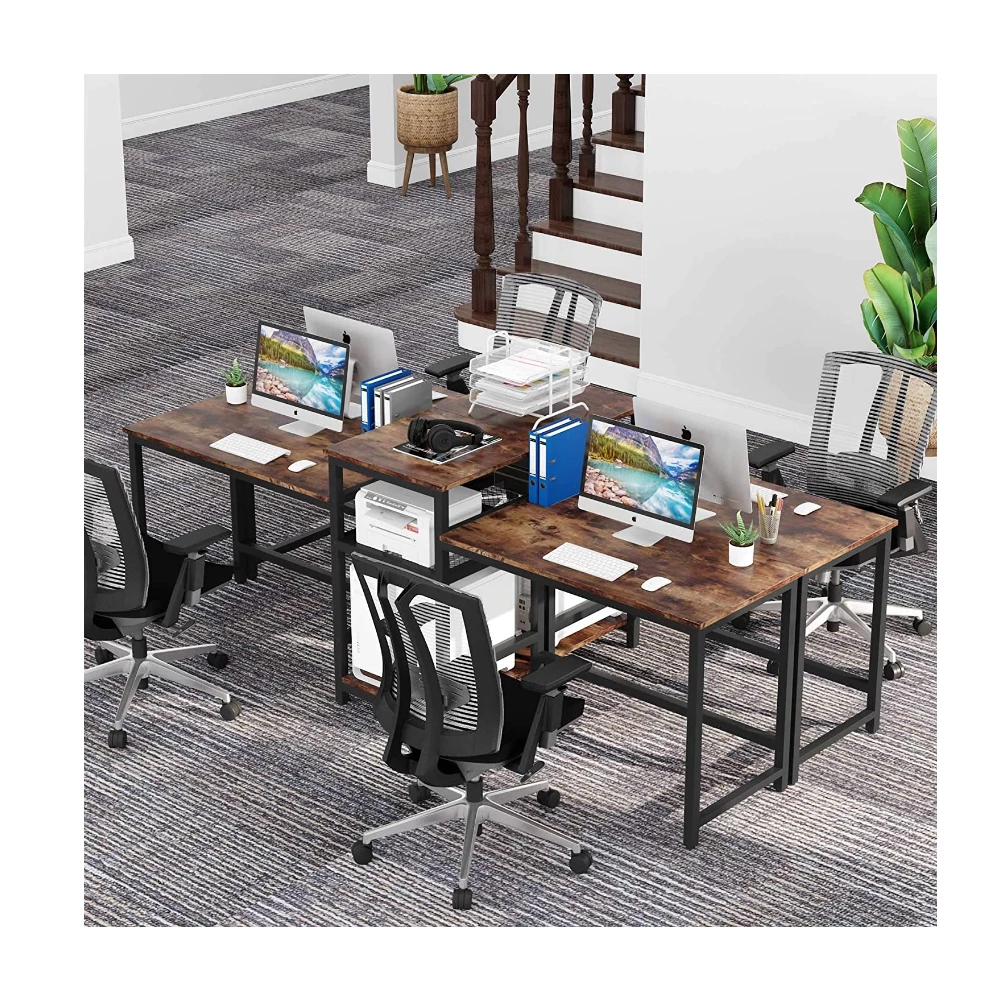 Double desk with printer shelf-Black