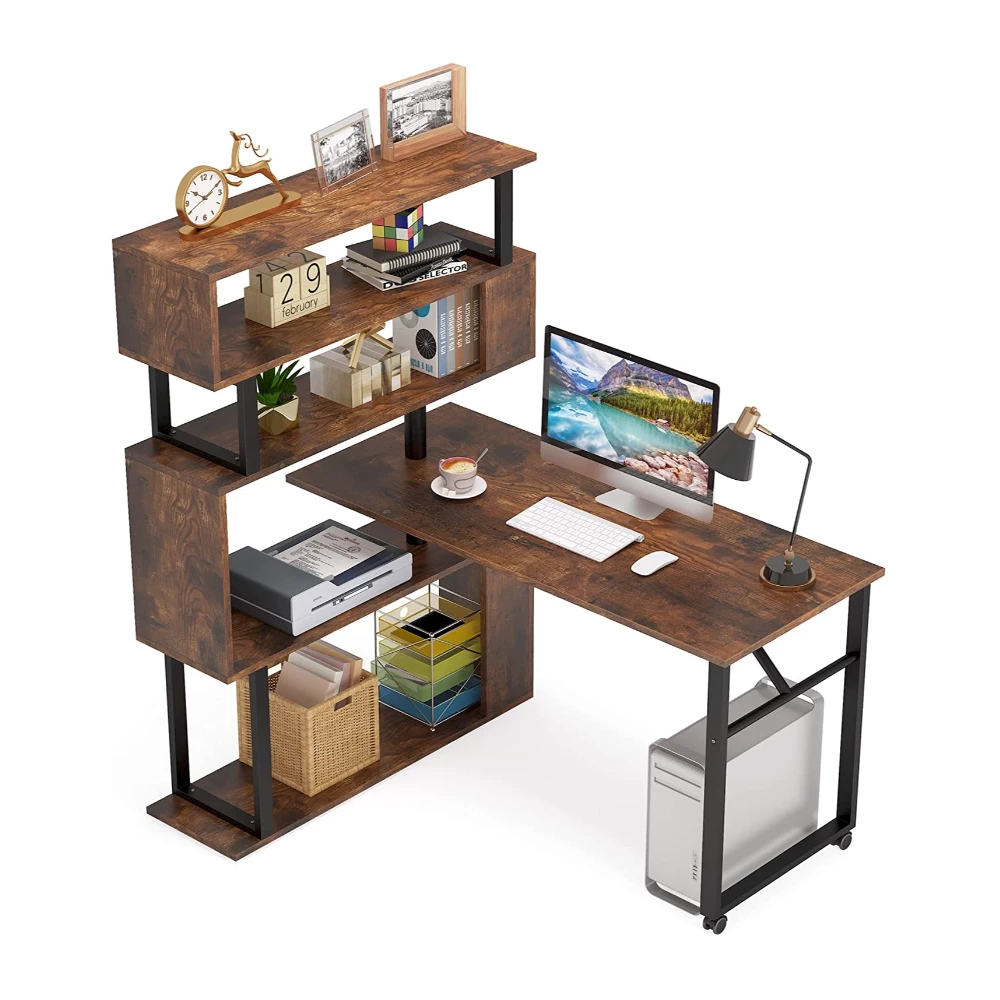Rotating 5 Shelves Book shelf - Brown