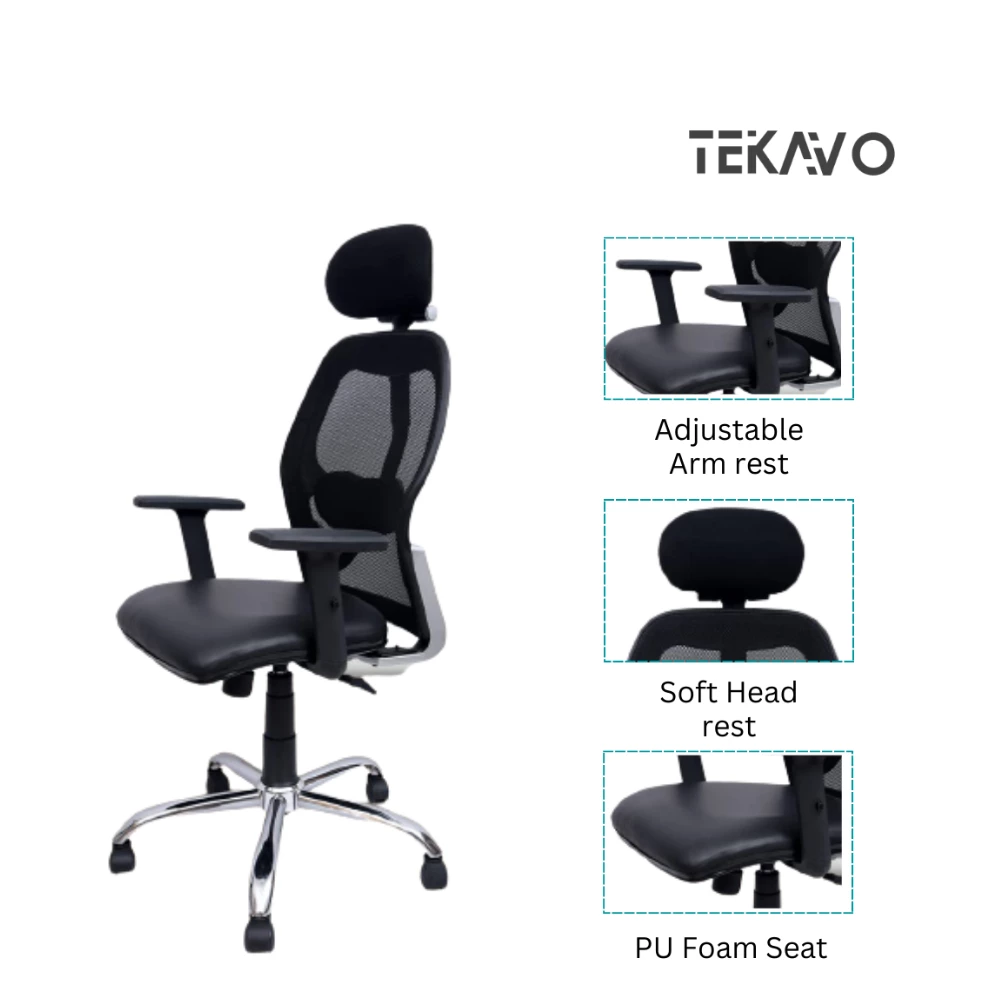 TEKAVO  Back Rest Chair (Mesh Black + Steel Leg) 01A