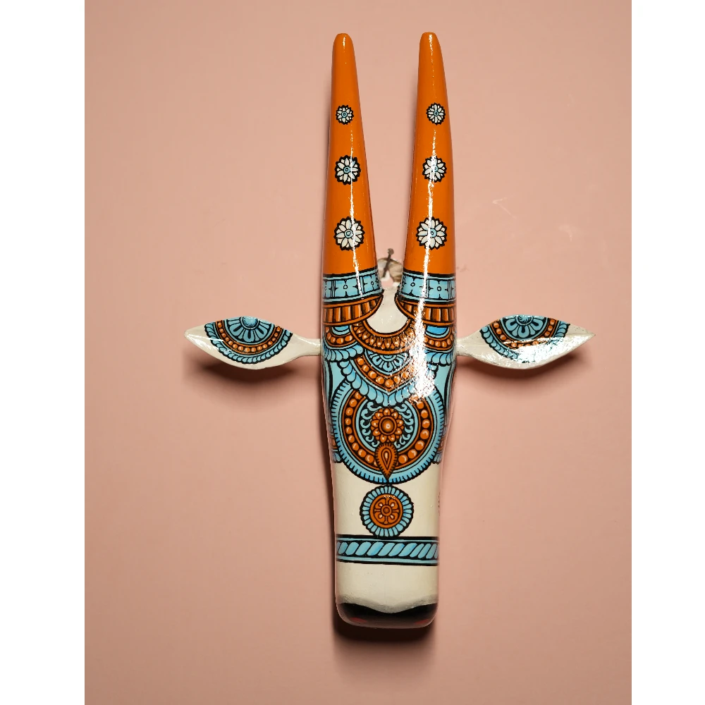 Cow Head White & Orange Hand Painted Pattachitra Wall Décor 12 Inch