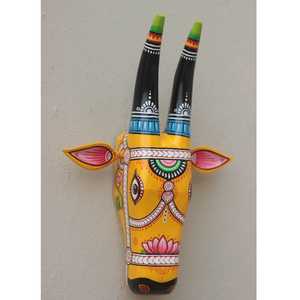 Cow Head Blue, Red Lotus Pattachitra Wall Décor | Maavni