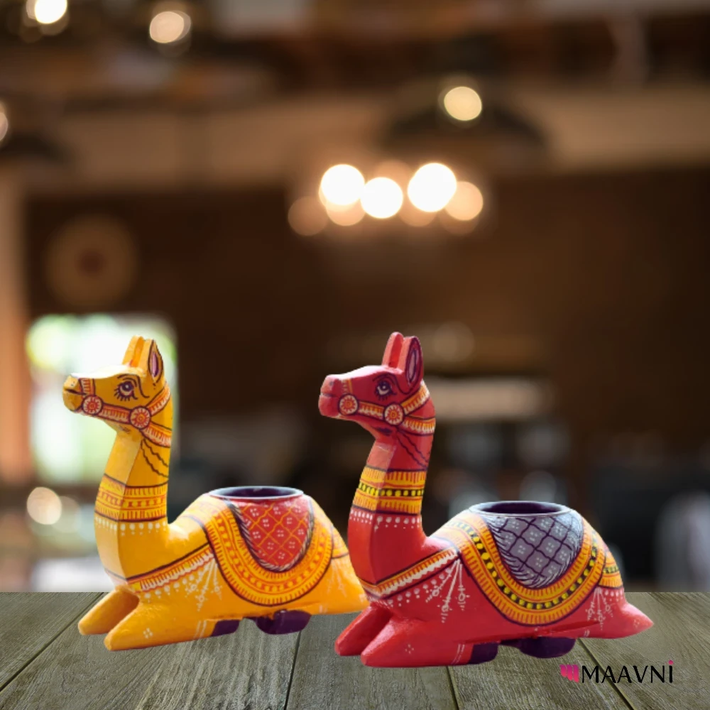 Camel T‑Light Pair | Hand‑painted Pattachitra Candle Holders