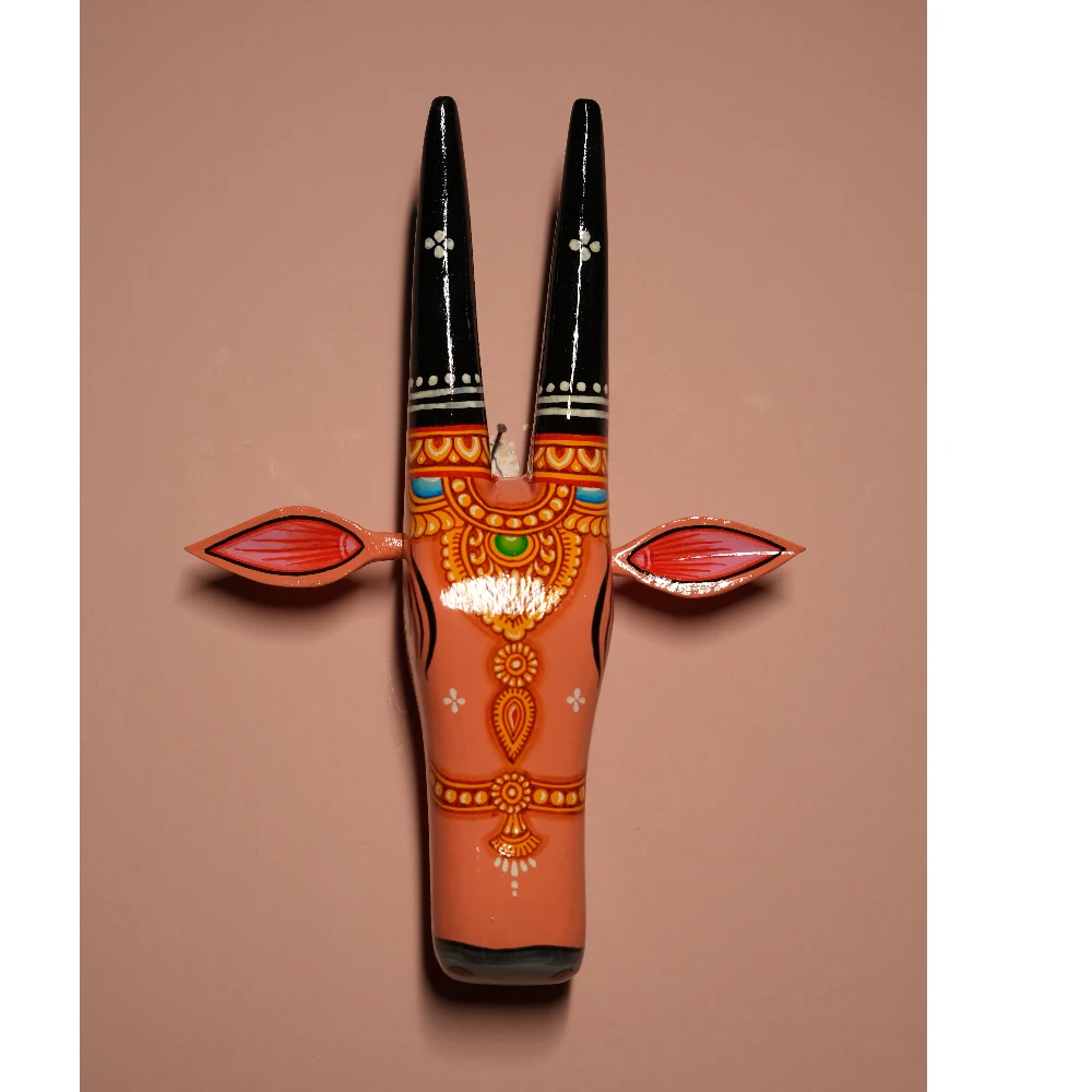 Cow Head Orange & Maroon Hand Painted Pattachitra Wall Décor 12 Inch