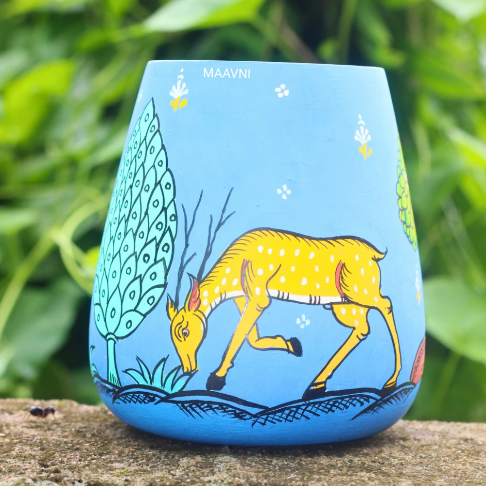Blue Handpainted yellow Deer PenStand