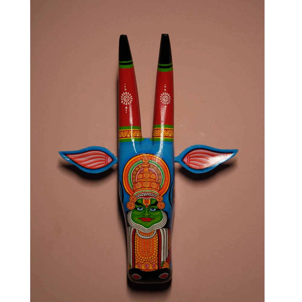 Cow Head Blue & Dark Orange Bharatanatyam Hand Painted Pattachitra Wall Décor 12 Inch
