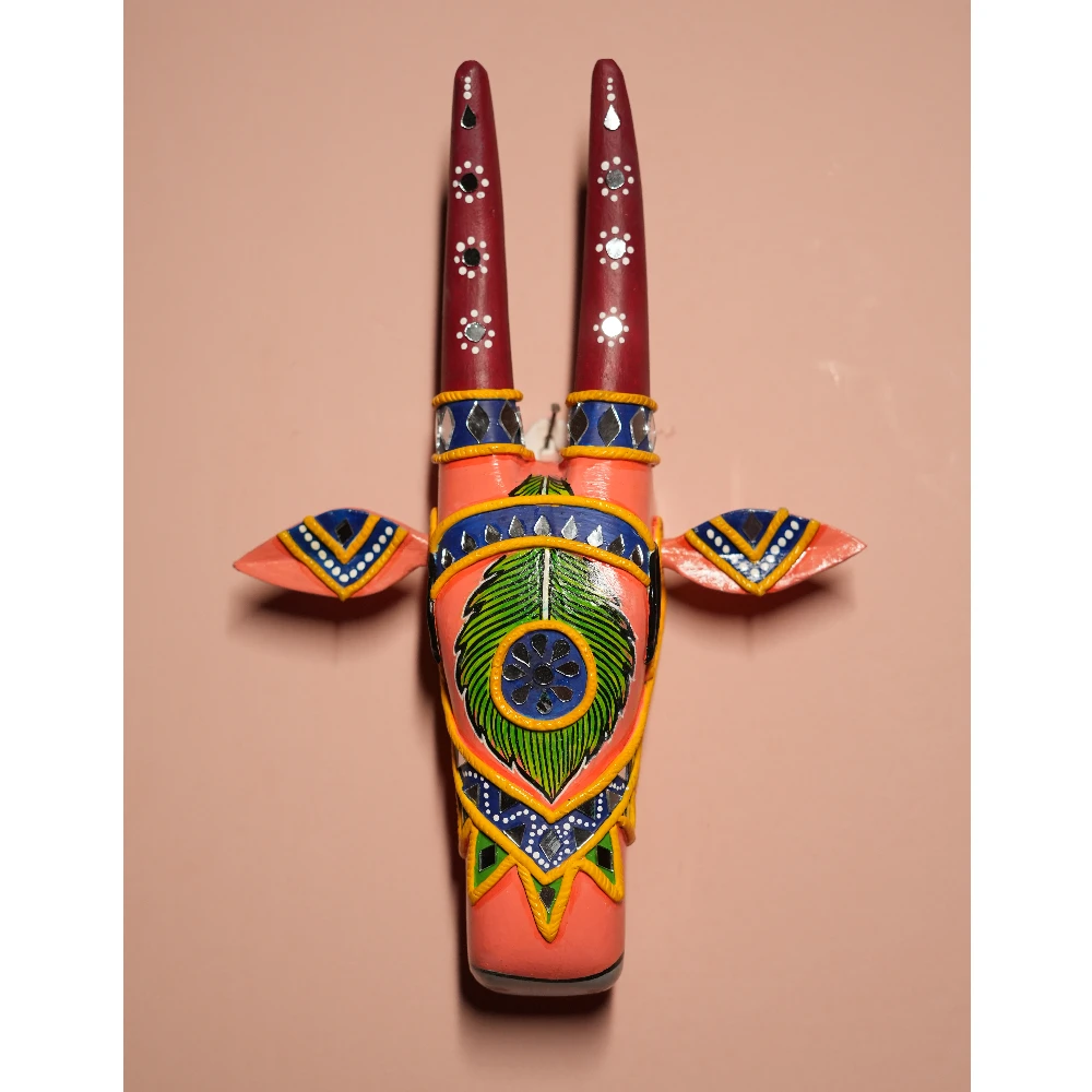 Cow Head Orange & Black Hand Painted Pattachitra Wall Décor 12 Inch