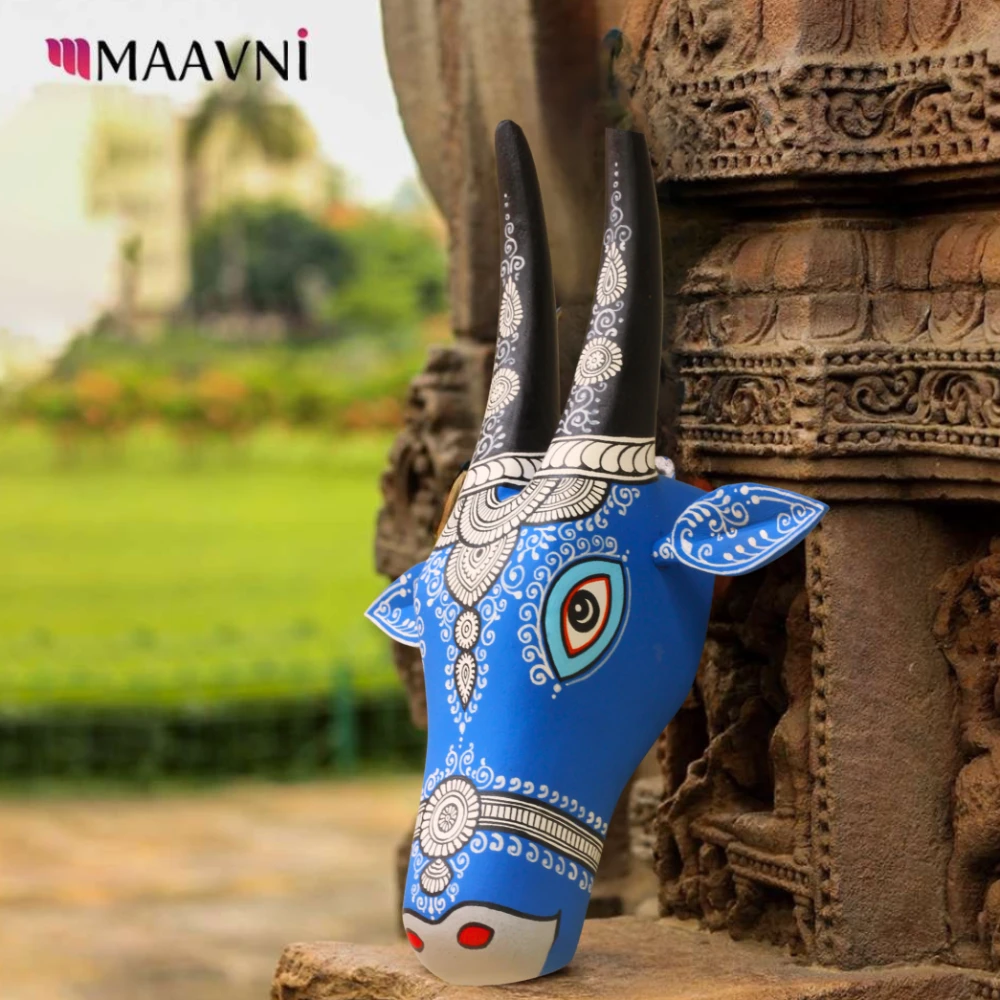 Cow Head Blue & Black Hand Painted Pattachitra Wall Décor