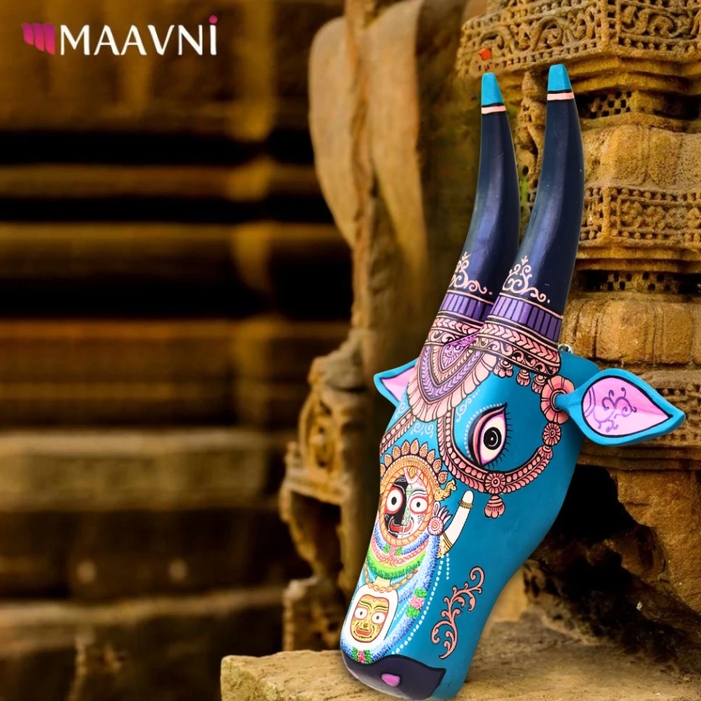 Cow Head Purple Hand Painted Pattachitra Wall Décor
